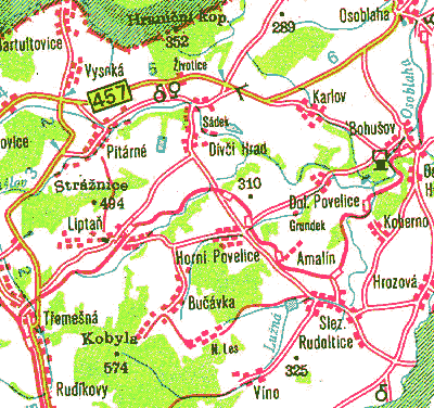 Mapa trati Temen-Osoblaha z 80.let